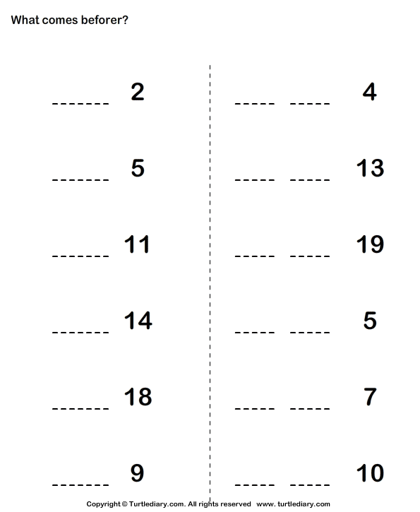 Number that Comes Before Worksheet - Turtle Diary