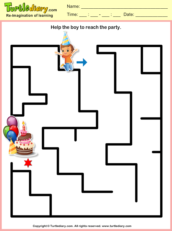 Party Boy Maze | Turtle Diary Worksheet
