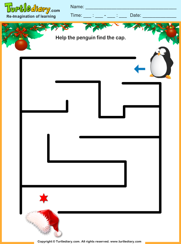 coloring kindergarten pages printable free Worksheet Maze Diary  Cap Penguin Turtle