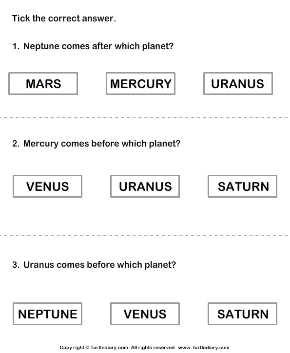 Planets in Solar System Worksheet - Turtle Diary