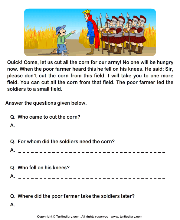 worksheet 1 english printable for class free and Read King Answer Farmer Comprehension the and