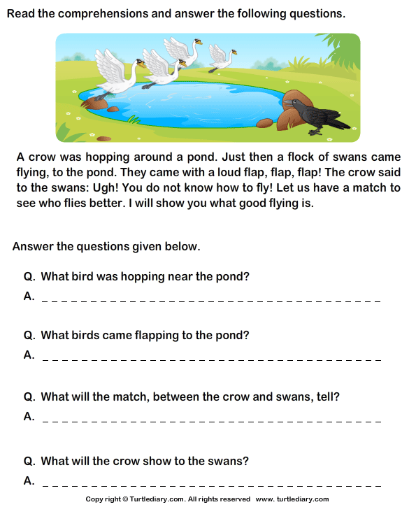 reading comprehension crow turtle diary worksheet