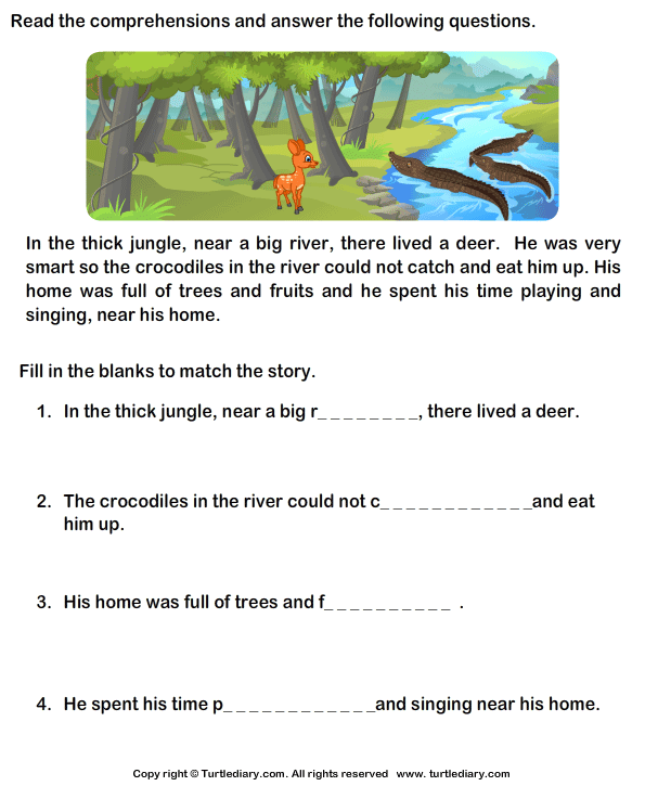 Reading Prehension Deer Worksheet Turtle Diary