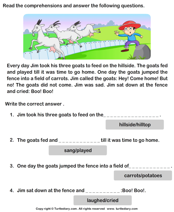 Reading Prehension Jim And His Goats Worksheet Turtle