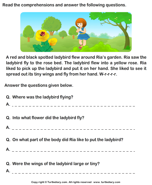 Reading Comprehension Ria Garden Worksheet Turtle Diary