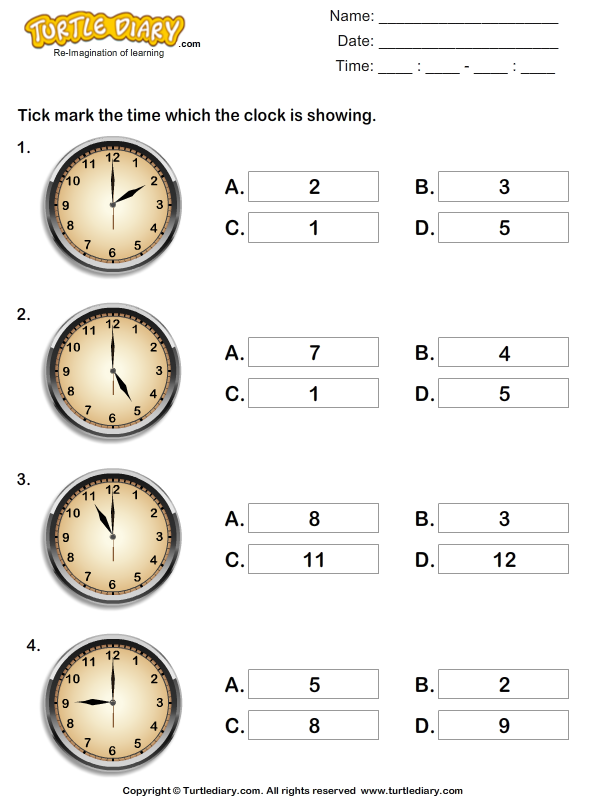 Reading Time on Analog Clocks Worksheet - Turtle Diary