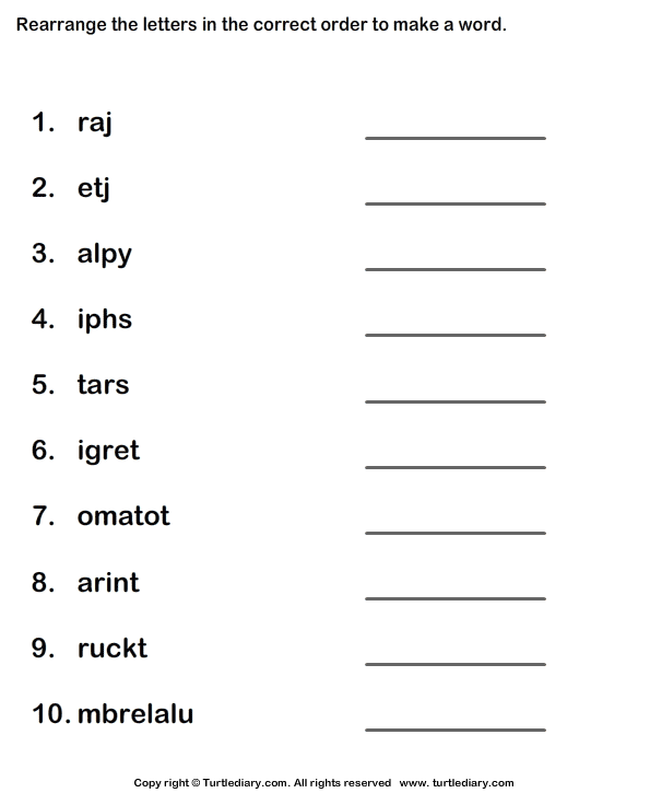 rearrange the letters worksheet english Rearrange Letters Scrambled  Diary Worksheet  the Turtle