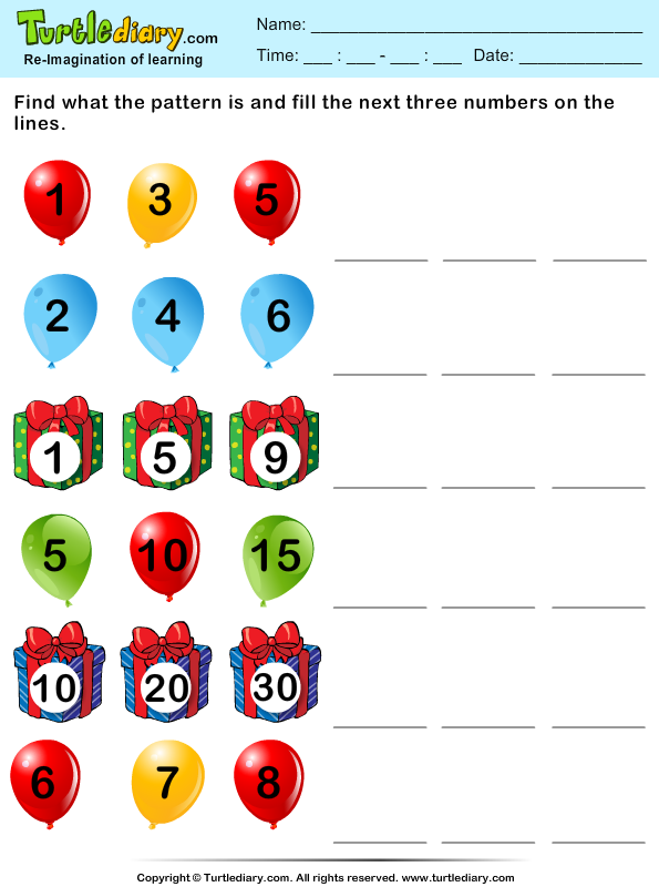 Recognize Patterns and Complete Them Turtle Diary Worksheet