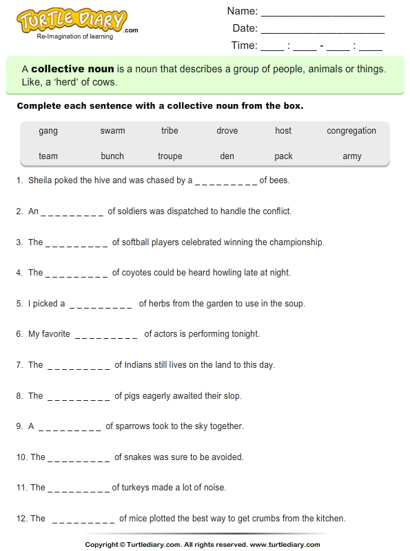 Collective Nouns Worksheet 5th Grade