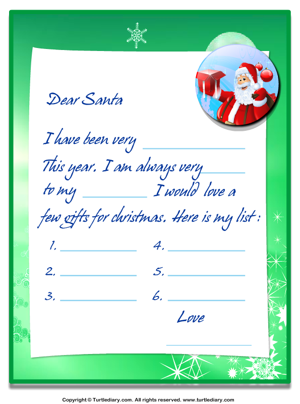 Send a Letter to Santa Worksheet - Turtle Diary
