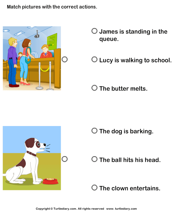 sentences with action verbs for pictures worksheet turtle diary