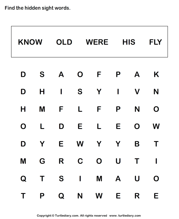 Sight Words Crossword Puzzle