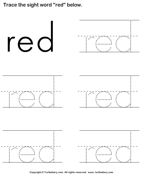 Sight Word Red Tracing Sheet | Turtle Diary Worksheet