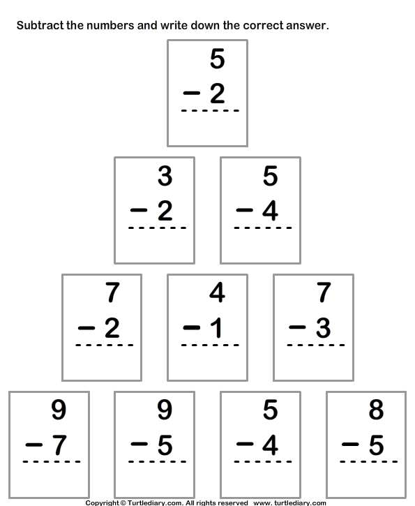 Single Digit Subtraction within Ten Worksheet - Turtle Diary