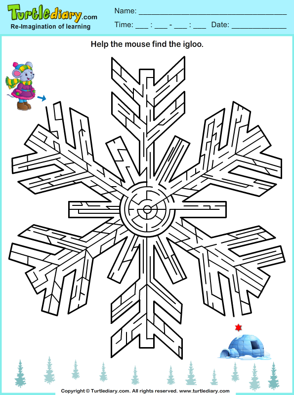 snowflake maze worksheet turtle diary