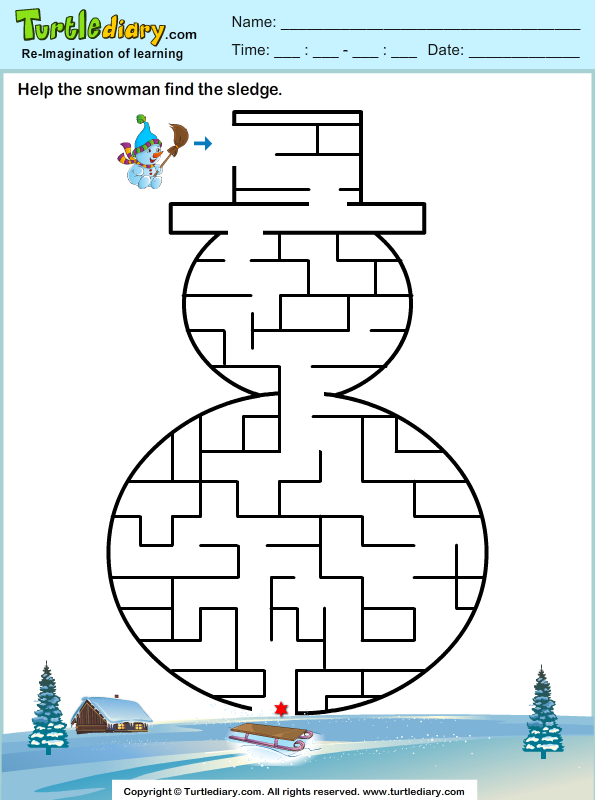 snowman maze worksheet turtle diary