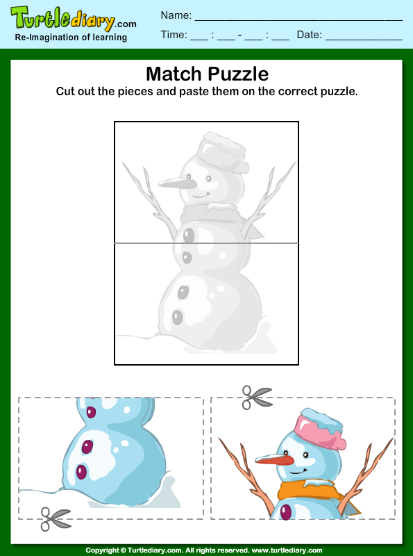 Snowman Picture Puzzle Worksheet - Turtle Diary