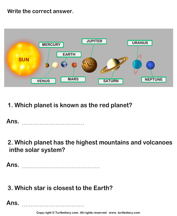 Solar System Questions and Answers Worksheet - Turtle Diary