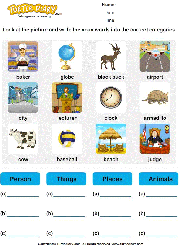 year animals 1 worksheet Sort or Place Nouns Person as Animal Worksheet Thing