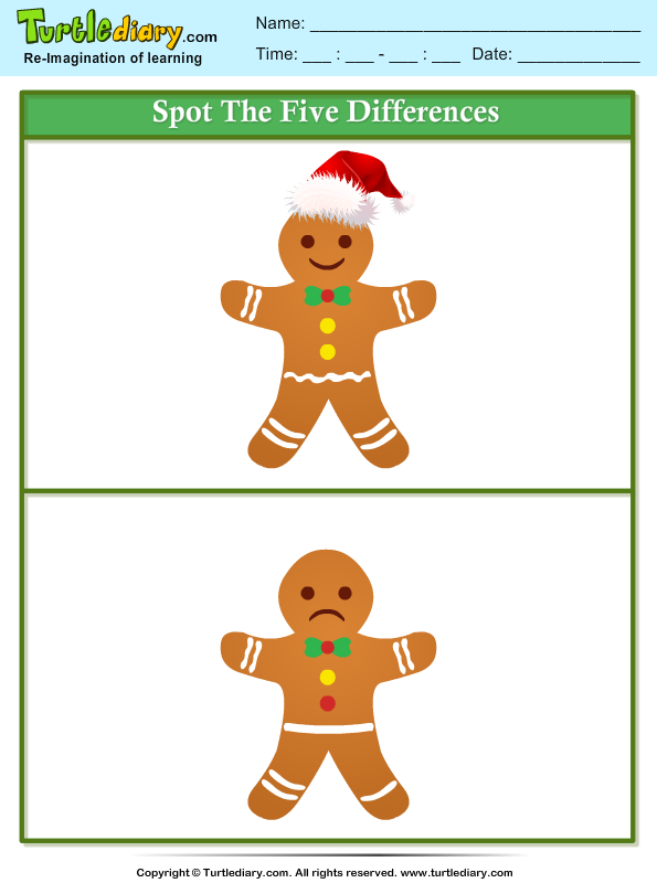 Spot the Difference Gingerbread | Turtle Diary Worksheet