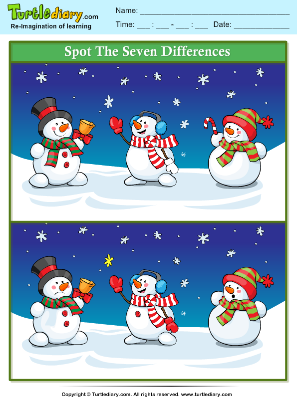 kindergarten printable lessons free Turtle Worksheet Bell  Snowman Difference  with Spot Diary the