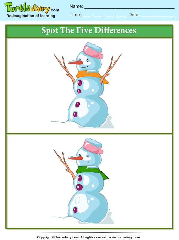 free math first worksheets and grade kindergarten for the Diary Snowman Difference  Turtle Worksheet Spot