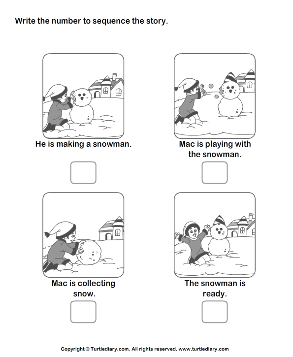 Story Sequencing Mac and Snowman Worksheet - Turtle Diary