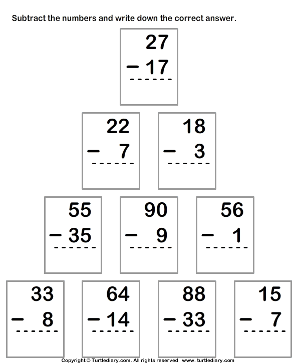 Subtracting From Two Digit Number with Regrouping Worksheet - Turtle ... Subtracting From Two Digit Number with Regrouping Worksheet - Turtle ...