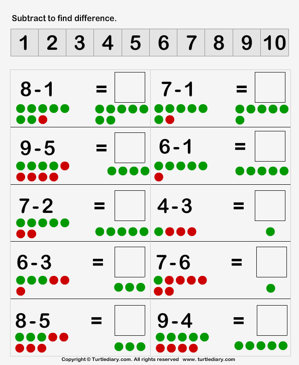 for worksheet 8 preschool number Numbers with Digit Subtraction of Worksheet Dots Single