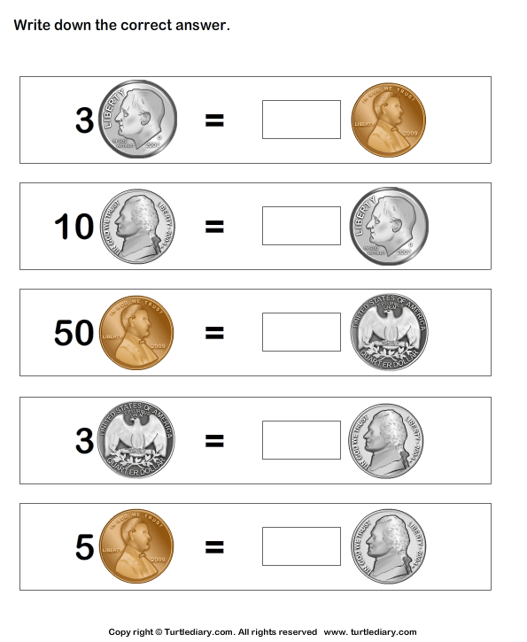 tally worth of coins turtle diary worksheet