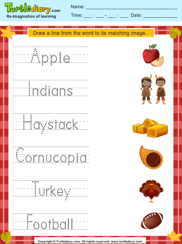 Thanksgiving Trace the Word Worksheet - Turtle Diary