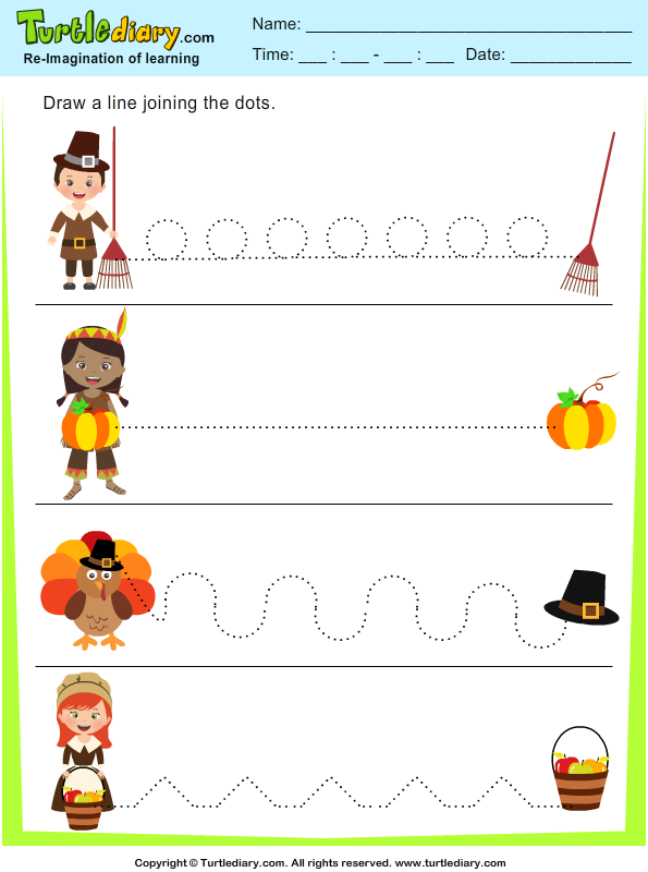 Thanksgiving Tracing Curves Worksheet - Turtle Diary