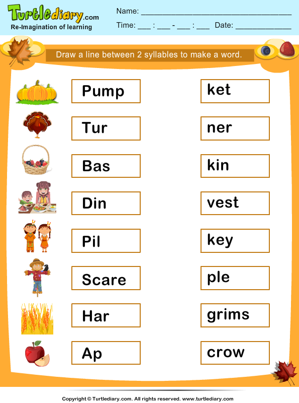 Thanksgiving Word Match Worksheet - Turtle Diary