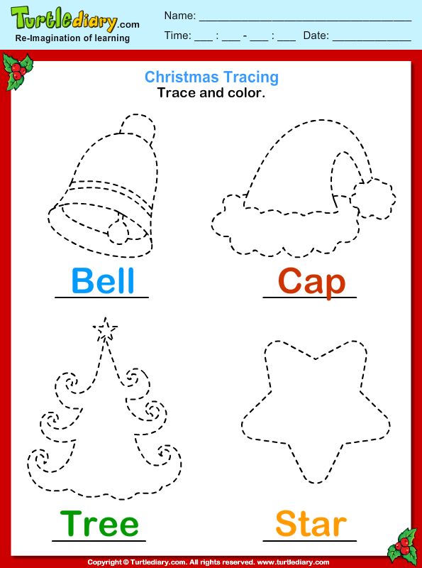 Trace and Color Christmas Vocabulary Worksheet - Turtle Diary