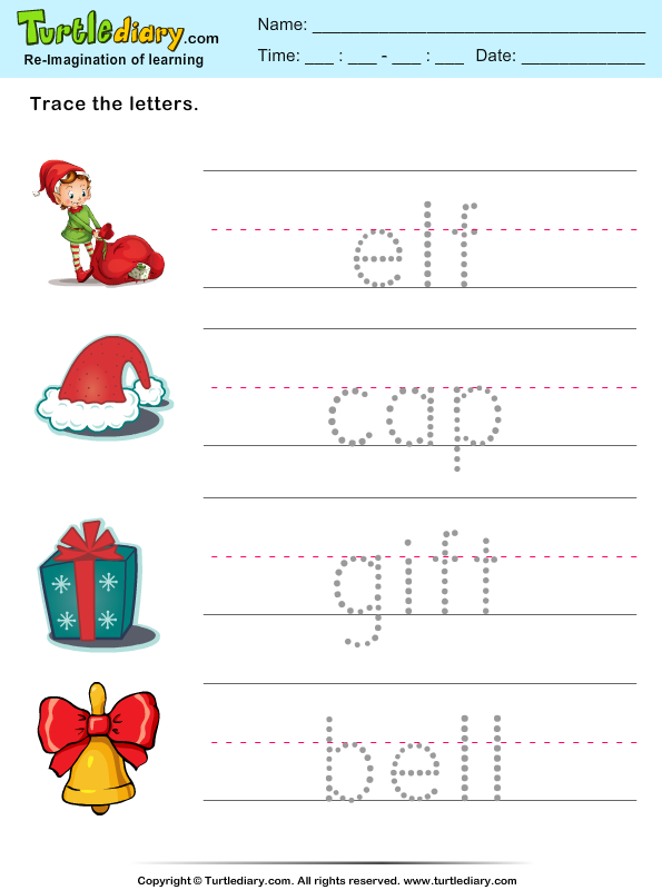 worksheet free kindergarten handwriting for Words Worksheet  Diary  Turtle Christmas Trace