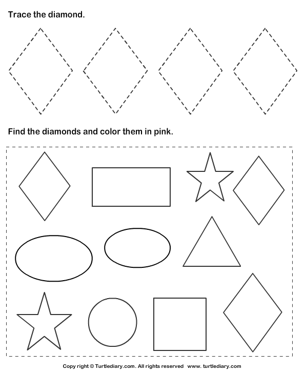 Trace Diamonds and Color Them Worksheet - Turtle Diary