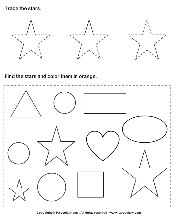 Trace Stars and Color Them Worksheet - Turtle Diary