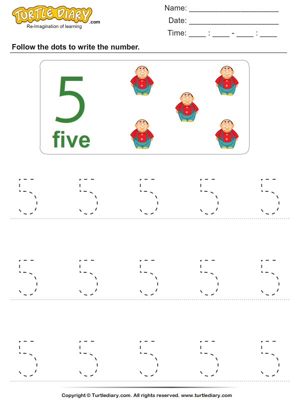 for 8 number kindergarten worksheet Trace  Diary Turtle Five Number the Worksheet