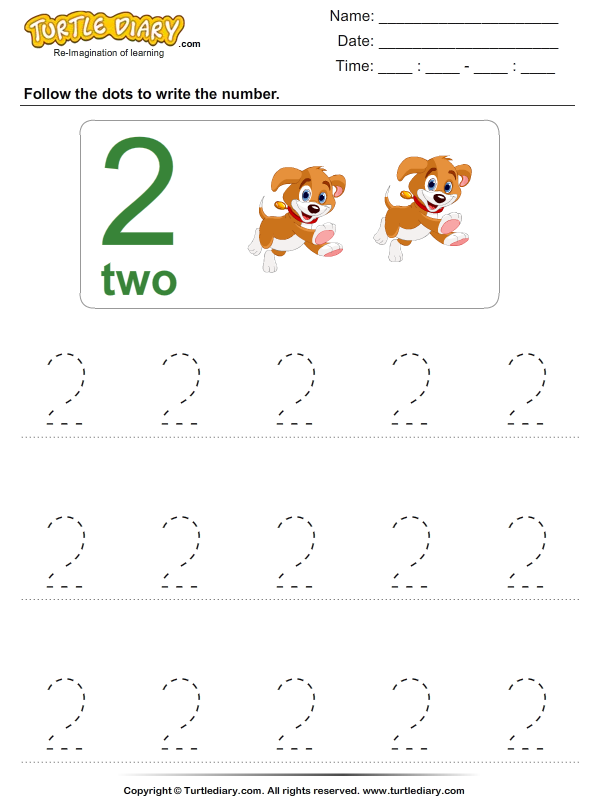 Trace The Number Two Worksheet Turtle Diary