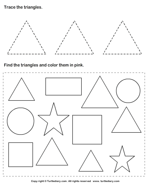 Trace Triangles and Color Them Worksheet Turtle Diary