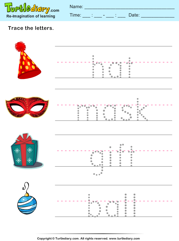 Tracing Words Hat Mask Worksheet - Turtle Diary