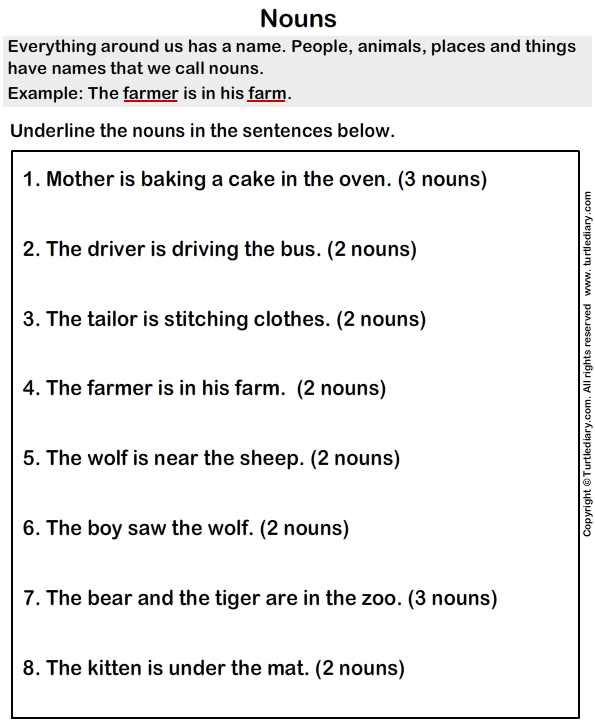 Underline the Nouns Worksheet - Turtle Diary