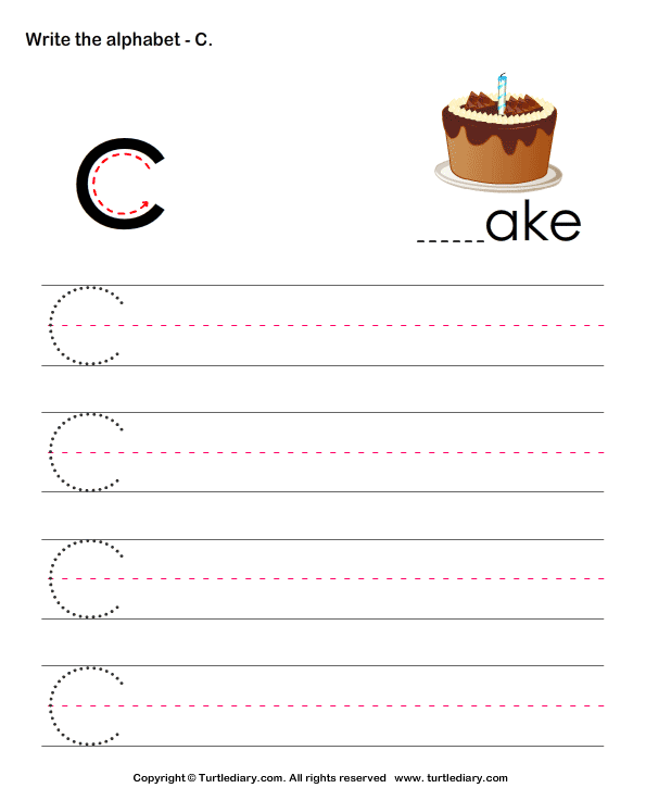 uppercase alphabet writing practice c worksheet turtle diary