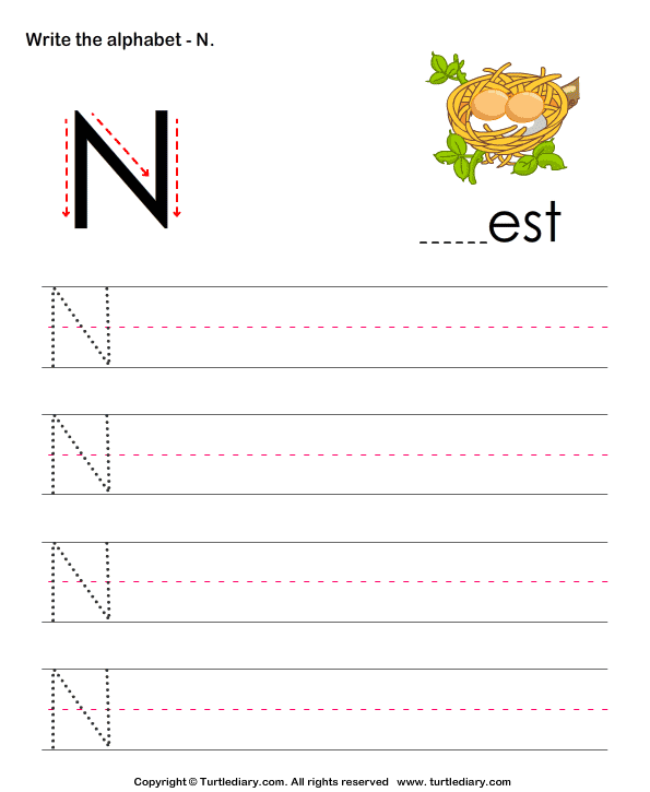 Uppercase Alphabet Writing Practice N Turtle Diary Worksheet
