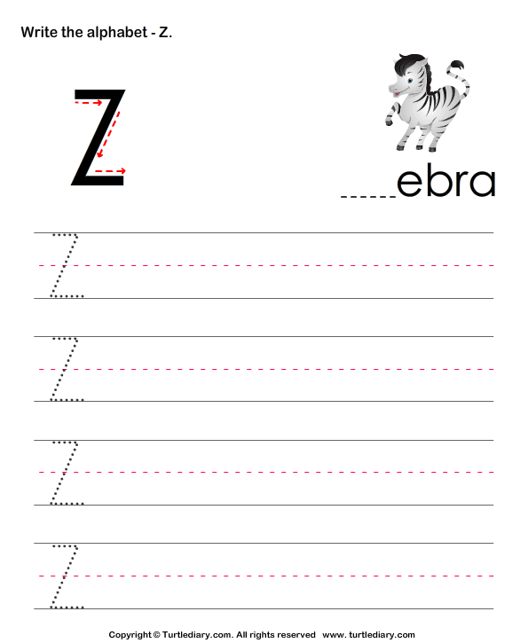 uppercase alphabet writing practice z turtle diary worksheet