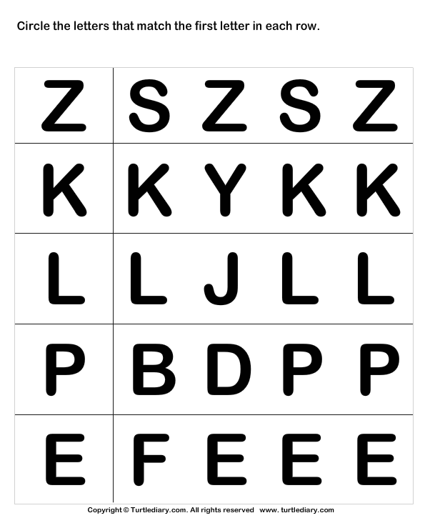 uppercase letter recognition z k l p e turtle diary worksheet
