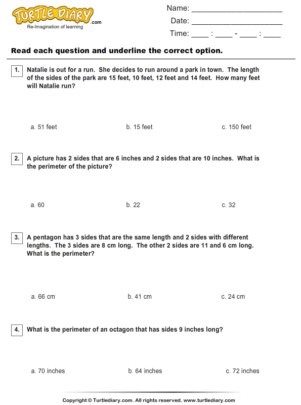 word problems on perimeter turtle diary worksheet