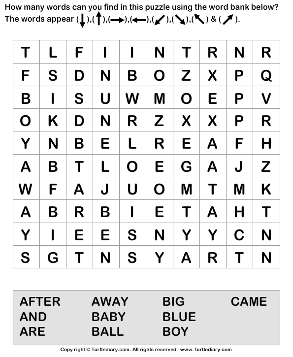 Word Search Worksheet - Turtle Diary