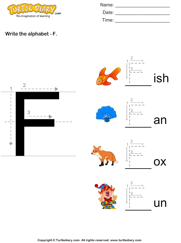 Write Alphabet F in Uppercase Worksheet - Turtle Diary