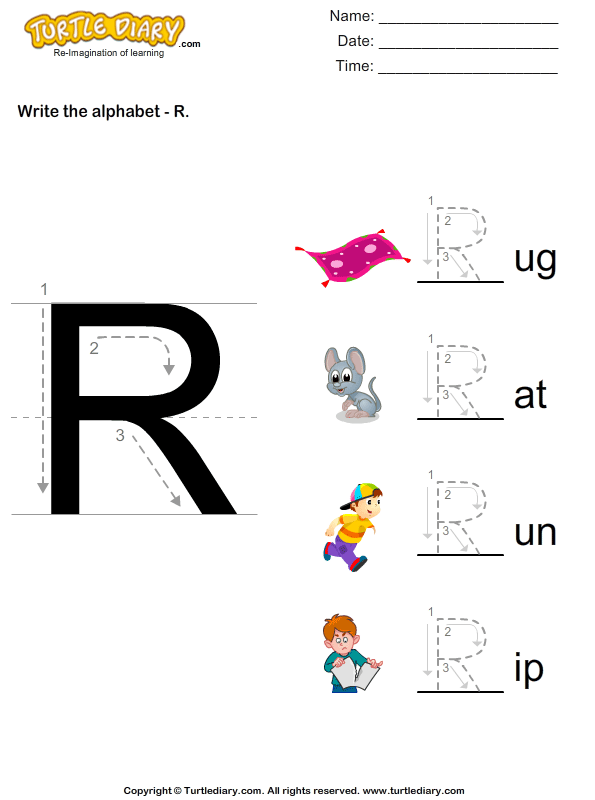 write alphabet r in uppercase worksheet turtle diary